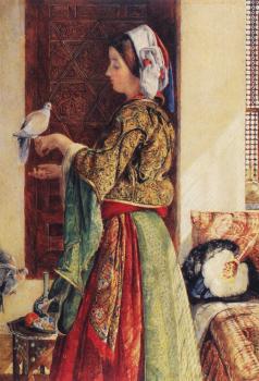 John Frederick Lewis : Girl with Two Caged Doves